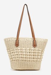 Beżowa Pleciona Torebka Typu Shopper Ulolana. Brązowe shopperki damskie Renee, bez wzorów, z jeansu, bez dodatków. Za 74.99 zł.