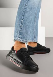 Czarne Sneakersy Skórzane Tenisówki z Ozdobną Perforacją Tilliane. Czarne trampki i tenisówki damskie Born2be, bez wzorów, bez zapięcia. Za 169.99 zł.