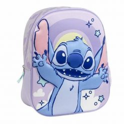 Plecak szkolny 3D Stitch Liliowy. Czerwone plecaki męskie Disney, bez wzorów, z poliesteru. Za 66.35 zł.
