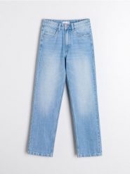 Jeansy straight leg high waist - niebieski. Niebieskie jeansy damskie Sinsay, bez wzorów, z jeansu, z podwyższonym stanem. W wyprzedaży za 45.99 zł.