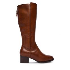 Kozaki Tamaris. Brązowe kozaki damskie Tamaris, bez wzorów, bez obcasa, na słupku, bez zapięcia. Za 549.99 zł.