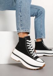 Czarne Trampki za Kostkę na Grubej Podeszwie Danilira. Czarne trampki i tenisówki damskie Born2be, bez wzorów, z jeansu, za kostkę, bez zapięcia. Za 84.99 zł.