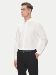 Calvin Klein Koszula LV04LB148G Biały Slim Fit. Białe koszule męskie Calvin Klein, m, bez wzorów, z bawełny, biznesowe, bez kołnierzyka, bez ramiączek. Za 309.99 zł.
