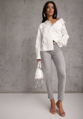 Szare Jeansy o Kroju Regular z Bawełnianego Denimu Timasta. Szare jeansy damskie Renee, bez wzorów, z bawełny, klasyczne. Za 109.99 zł.