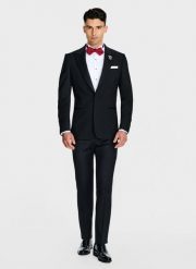 PAKO LORENTE – Ślubna czarna jednorzędowa marynarka smokingowa. Czarne garnitury męskie Pako Lorente, bez wzorów, z wełny. Za 4,469.93 zł.