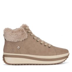 Trzewiki Rieker Revolution Lifestyle. Brązowe botki damskie Rieker Revolution Lifestyle, bez wzorów, bez obcasa, na płaskiej podeszwie, bez zapięcia. Za 499.99 zł.