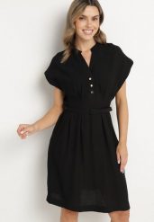 Czarna Sukienka z Wiskozy o Rozkloszowanym Kroju z Paskiem Sepina. Czarne sukienki damskie Born2be, na co dzień, na lato, m, z aplikacjami, z wiskozy, eleganckie, bez kołnierzyka, bez ramiączek, midi, rozkloszowane. Za 89.99 zł.