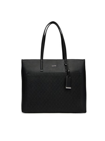Calvin Klein Torebka Ck Must Aop Medium Shopper W/Poc LV04F3225G Czarny. Czarne shopperki damskie Calvin Klein, bez wzorów, ze skóry, bez dodatków. Za 379.99 zł.