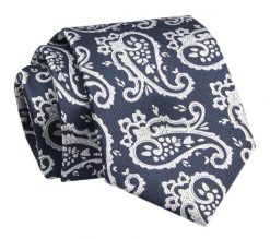 Krawat - ALTIES - Granat w Duży, Popielaty Wzór Paisley. Niebieskie krawaty i muchy Alties, bez wzorów, z tkaniny, eleganckie. Za 49.00 zł.