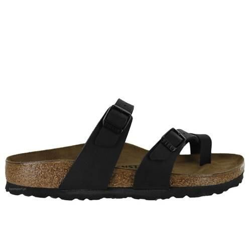 Klapki damskie Birkenstock Mayari BF. Czarne klapki damskie Birkenstock, bez wzorów, z materiału, sportowe, bez obcasa, bez zapięcia. Za 523.00 zł.