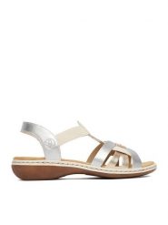 Rieker Sandały CEO-65918-91 Srebrny. Szare sandały damskie Rieker, bez wzorów, ze skóry, bez obcasa, na płaskiej podeszwie, bez zapięcia. Za 289.99 zł.