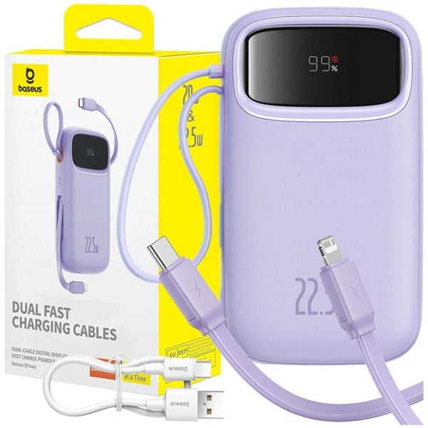 Baseus Powerbank USB-C 20000 mAh 22,5W pd qc kable USB-C lightning. Fioletowe powerbanki Baseus. Za 129.00 zł.