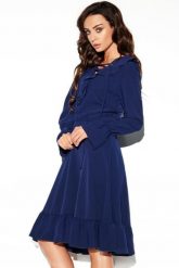 Sukienka rozkloszowana z falbanami w stylu boho granatowa. Sukienki damskie Sukienki.shop, na co dzień, m, bez wzorów, boho, bez kołnierzyka, bez ramiączek, rozkloszowane. W wyprzedaży za 195.00 zł.