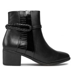 Botki Marco Tozzi. Czarne botki damskie Marco Tozzi, bez wzorów, bez obcasa, na słupku, bez zapięcia. Za 339.99 zł.