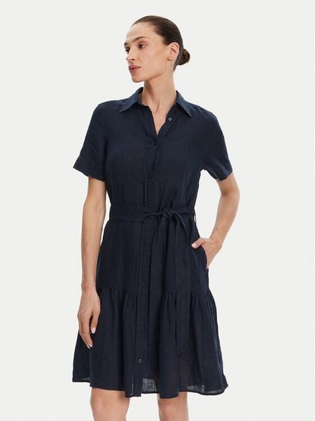Gant Sukienka koszulowa 4503434 Granatowy Regular Fit. Niebieskie sukienki damskie GANT, bez wzorów, ze lnu, bez kołnierzyka, bez ramiączek, koszulowe. Za 489.99 zł.