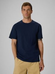 4F T-shirt regular gładki męski - granatowy XXL. Niebieskie t-shirty męskie 4F, m, bez wzorów, z bawełny, bez kołnierzyka, bez ramiączek. Za 69.99 zł.