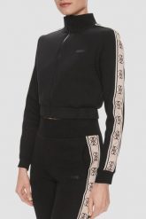 GUESS Czarna rozpinana bluza damska z lampasami New Britney, Rozmiar XL. Czarne bluzy damskie Guess, xl, z aplikacjami, z dresówki, eleganckie, bez ramiączek, bez kaptura. W wyprzedaży za 199.99 zł.