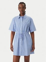 Tommy Jeans Sukienka koszulowa DW0DW20617 Niebieski Regular Fit. Niebieskie sukienki damskie Tommy Jeans, xl, bez wzorów, z bawełny, bez kołnierzyka, bez ramiączek, koszulowe. Za 449.99 zł.