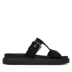 Klapki Clarks. Czarne klapki damskie Clarks, bez wzorów, bez obcasa, bez zapięcia. Za 429.99 zł.