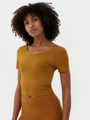 4F T-shirt crop top do jogi i pilatesu szybkoschnący damski XL. Brązowe t-shirty damskie 4F, xl, bez wzorów, z elastanu, bez kołnierzyka, bez ramiączek. W wyprzedaży za 19.99 zł.