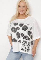 Biały Bawełniany T-shirt z Nadrukiem i Kieszonką Lovelina. Białe t-shirty damskie Born2be, l, bez wzorów, z bawełny, eleganckie, bez kołnierzyka, bez ramiączek. Za 44.99 zł.
