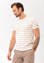 T-shirt w paski T-ALLY. Białe t-shirty męskie Volcano, m, z aplikacjami, z bawełny, bez kołnierzyka, bez ramiączek. Za 79.99 zł.