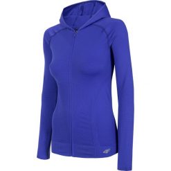 Bluza treningowa damska BLDF301 - kobalt. Bluzy damskie 4F, bez wzorów, z dzianiny, bez ramiączek, z kapturem. W wyprzedaży za 59.99 zł.