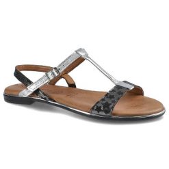 Srebrne Sandały Tamaris Damskie Buty Letnie. Czarne sandały damskie Tamaris, bez wzorów, bez obcasa, bez zapięcia. Za 159.00 zł.