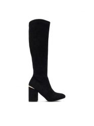 DeeZee Kozaki CF221208 Czarny. Czarne kozaki damskie DeeZee, bez wzorów, z materiału, bez obcasa, na słupku, bez zapięcia. Za 229.99 zł.