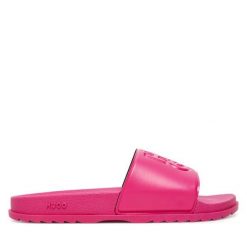 Klapki HUGO. Czerwone klapki damskie Hugo, bez wzorów, bez obcasa, bez zapięcia. Za 179.99 zł.