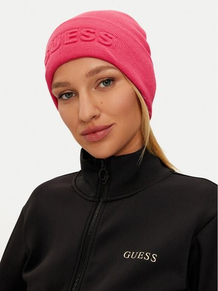 Guess Czapka AW5179 POL01 Różowy. Czerwone czapki damskie Guess, na zimę, z aplikacjami, z materiału. Za 99.99 zł.