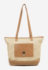 Beżowa Torebka Typu Shopper z Plecionką Felarena. Brązowe shopperki damskie Renee, bez wzorów, z jeansu, bez dodatków. Za 79.99 zł.