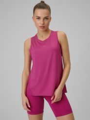 4F Top treningowy loose szybkoschnący damski - różowy M. Czerwone topy damskie 4F, m, bez wzorów, ze skóry, bez kołnierzyka, bez ramiączek. Za 79.99 zł.