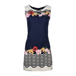 Desigual sukienka damska 40 ciemnoniebieski. Niebieskie sukienki damskie Desigual, na co dzień, uniwersalny, bez wzorów, z materiału, eleganckie, bez kołnierzyka, bez ramiączek. W wyprzedaży za 199.00 zł.