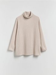 Długa bluza z golfem - beżowy. Brązowe bluzy damskie Reserved, l, bez wzorów, z dzianiny, bez ramiączek, bez kaptura. Za 119.99 zł.