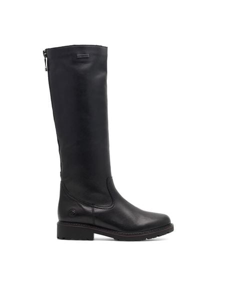 Remonte Kozaki R6576-01 Czarny. Czarne kozaki damskie Remonte, bez wzorów, ze skóry, bez obcasa, na słupku, bez zapięcia. Za 619.99 zł.