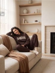Bluza hoodie z haftowanym napisem Espresso - brązowy. Brązowe bluzy damskie Sinsay, l, bez wzorów, sportowe, bez ramiączek, bez kaptura. Za 49.99 zł.