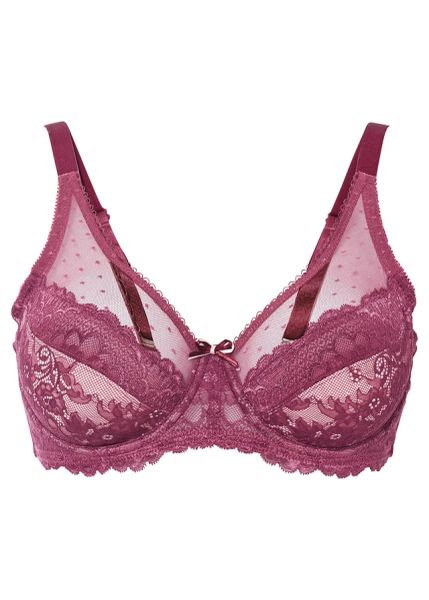 Biustonosz minimizer z delikatną koronką. Fioletowe biustonosze bonprix, bez wzorów, z koronki. Za 74.99 zł.