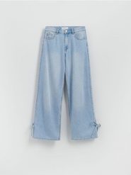 Jeansy wide leg z kokardkami - niebieski. Niebieskie jeansy damskie Reserved, bez wzorów, z bawełny. Za 139.99 zł.