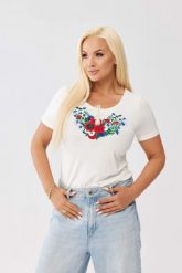 Biała bawełniana bluzka z haftem kwiatowym OVERSIZE PLUS SIZE WIOSNA LATO. Białe bluzki damskie Moda Size Plus Iwanek, l, z aplikacjami, z bawełny, biznesowe, bez kołnierzyka, plus size, bez ramiączek. Za 129.90 zł.