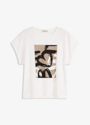 T-shirt z wiskozą i kryształkami. Białe t-shirty damskie bonprix, bez wzorów, z wiskozy, eleganckie, bez kołnierzyka, bez ramiączek. Za 34.99 zł.