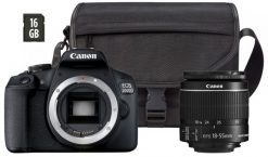 Canon EOS 2000D + obiektyw EF-S 18-55 IS II + VUK (torba SB130 + karta 16GB). Lustrzanki cyfrowe Canon. Za 2,399.00 zł.