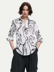 Desigual Koszula Faces 24WWCW34 Biały Regular Fit. Białe koszule damskie Desigual, s, bez wzorów, z bawełny, bez kołnierzyka, bez ramiączek. Za 189.99 zł.