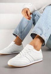 Białe Sneakersy Typu Tenisówki z Paseczkami Liantina. Białe trampki i tenisówki damskie Renee, bez wzorów, z jeansu, bez zapięcia. Za 74.99 zł.