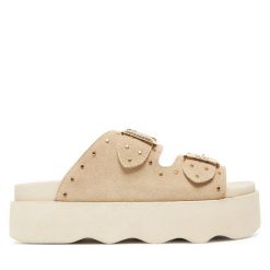 Klapki Scholl. Brązowe klapki damskie Scholl, bez wzorów, bez obcasa, bez zapięcia. Za 349.99 zł.