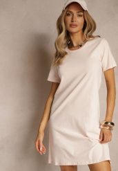 Jasnoróżowa Sukienka z Bawełny o T-shirtowym Fasonie Niliora. Czerwone sukienki damskie Renee, na co dzień, l, bez wzorów, z bawełny, eleganckie, bez kołnierzyka, bez ramiączek, mini, sportowe. Za 34.99 zł.