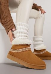 Brązowe Wsuwane Śniegowce z Imitacji Zamszu Zdobione Haftem i Futerkiem Zetesse. Brązowe śniegowce damskie Born2be, z jeansu, bez zapięcia. Za 99.99 zł.