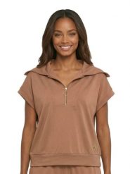 Elegancka damska bluza bez rękawów z kapturem. Brązowe bluzy damskie LEONE 1947 APPAREL, uniwersalny, bez wzorów, eleganckie, bez ramiączek, z kapturem. Za 353.64 zł.