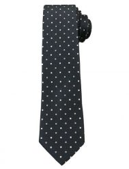 Ciemnogranatowy Elegancki Krawat Męski -ALTIES- 6 cm, w Biało-Szare Kropki, Groszki. Niebieskie krawaty i muchy Alties, bez wzorów, z tkaniny, eleganckie. Za 49.00 zł.