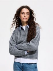 Sweter z koszulową wstawką - szary. Szare swetry nierozpinane damskie Reserved, l, bez wzorów, z dzianiny, bez kołnierzyka, bez ramiączek. Za 129.99 zł.